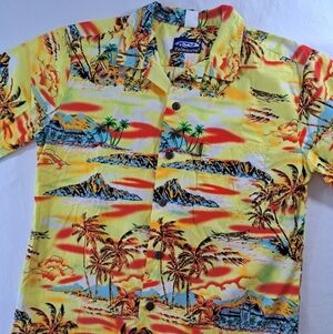 Palmwave HAWAIIAN short sleeve button down MEDIUM bright Yellow print